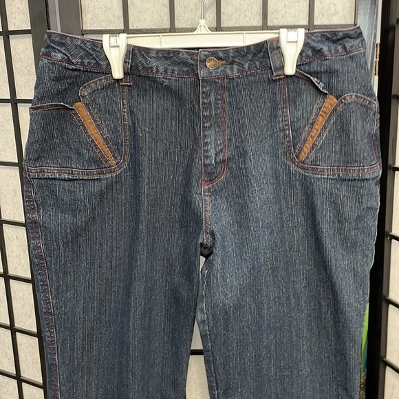 Vintage Y2 BLU Blue Jeans, Brown Leather Trim, SZ 36 - Picture 8 of 10